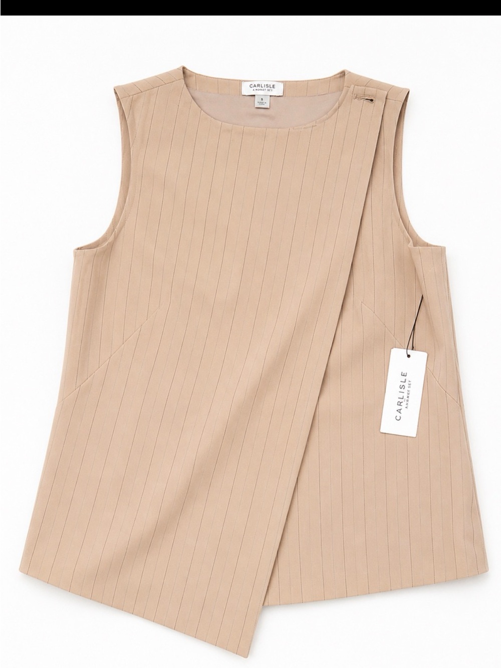 NWT Carisle Sleeveless Beige Pinstripe Top – Elegant & Professional